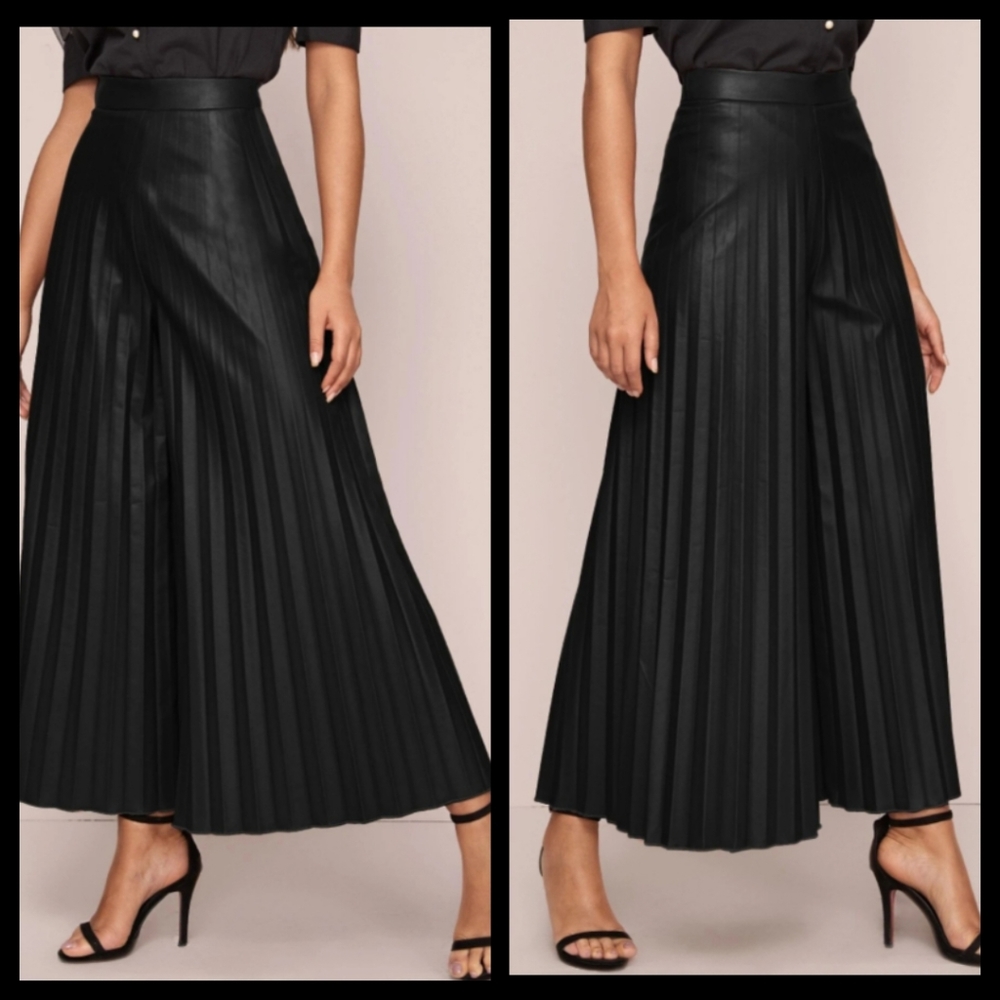 Black Vegan Leather High Rise Palazzo Pants Size 4 - Picture 2 of 4